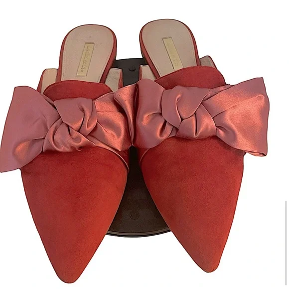 Louise et Cie Cela Bow Mule Red Suede Pink Textile Bow Holiday Festive Size 9.5 - Picture 4 of 10